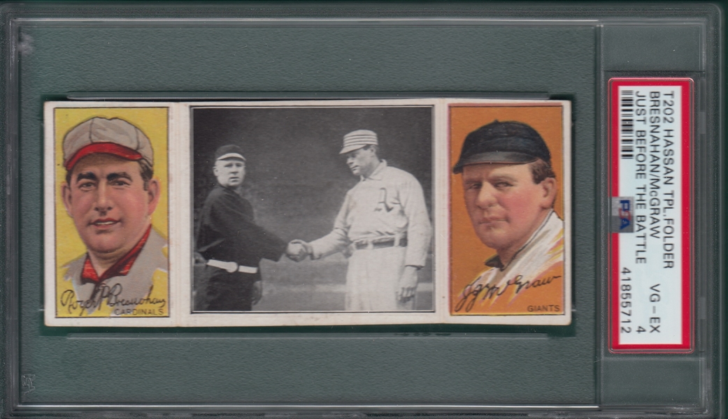 1912 T202 Just Before the Battle, McGraw/Bresnahan, Hassan Cigarettes, PSA 4