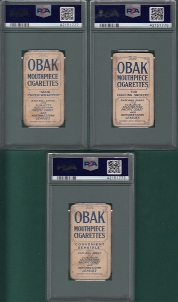 1910 T212-2 Steen, Speas & Ort, Obak Cigarettes, Lot of (3), PSA 1 
