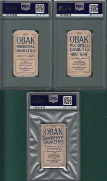 1910 T212-2 Blankenship, Gaddy & Jansing, Obak Cigarettes, Lot of (3), PSA 1 