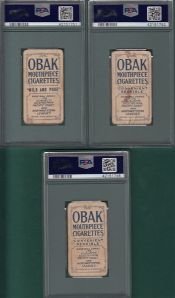 1910 T212-2 Briswalter, Daly & Delmas, Obak Cigarettes, Lot of (3), PSA 1 
