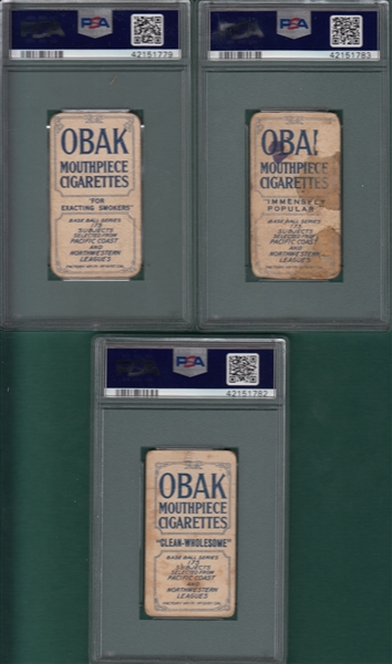 1910 T212-2 Fournier, Danzig & Hiester, Obak Cigarettes, Lot of (3), PSA 1 