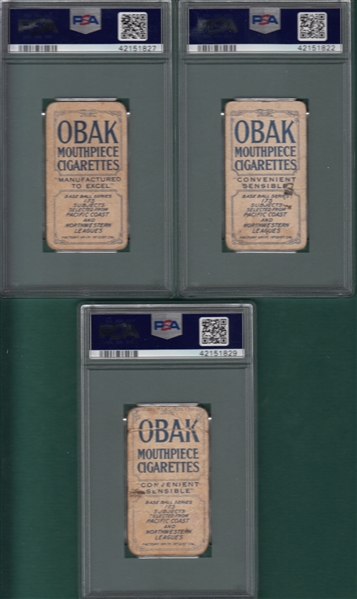 1910 T212-2 Brown, Gardner & Hogan, Obak Cigarettes, Lot of (3), PSA 1 