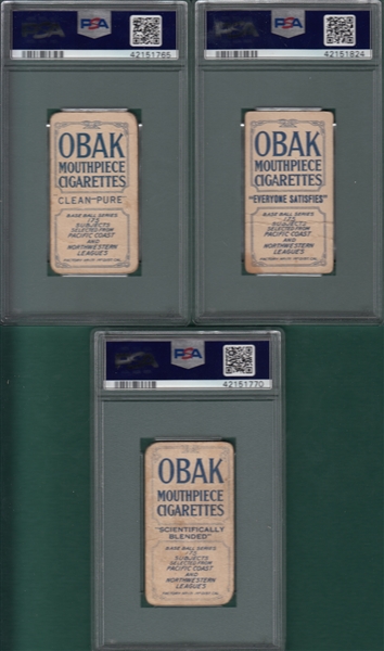 1910 T212-2 Mitze, Scharnweber & Wolverton, Obak Cigarettes, Lot of (3), PSA 1 