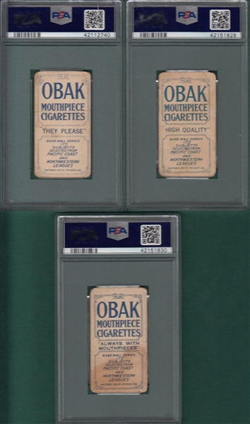 1910 T212-2 Brackenridge, Hensling & Martinke, Obak Cigarettes, Lot of (3), PSA 1.5