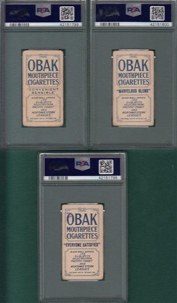 1910 T212-2 Custer, Miller & Pennington, Obak Cigarettes, Lot of (3), PSA 2