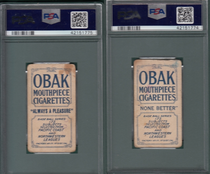 1910 T212-2 Perrine & Seaton Obak Cigarettes, Lot of (2), PSA 2