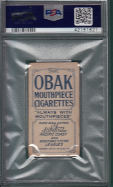 1910 T212-2 Brown, Vancouver, Obak Cigarettes PSA 3.5