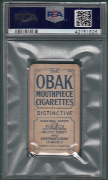 1910 T212-2 Brown, Vernon, Obak Cigarettes PSA 2.5