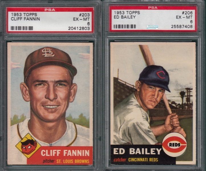 1953 Topps #203 Fannin & #206 Bailey, Lot of (2), PSA 6