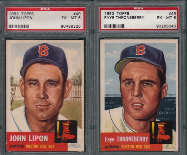 1953 Topps #40 Lipon & #49 Throneberry, Lot of (2), PSA 6