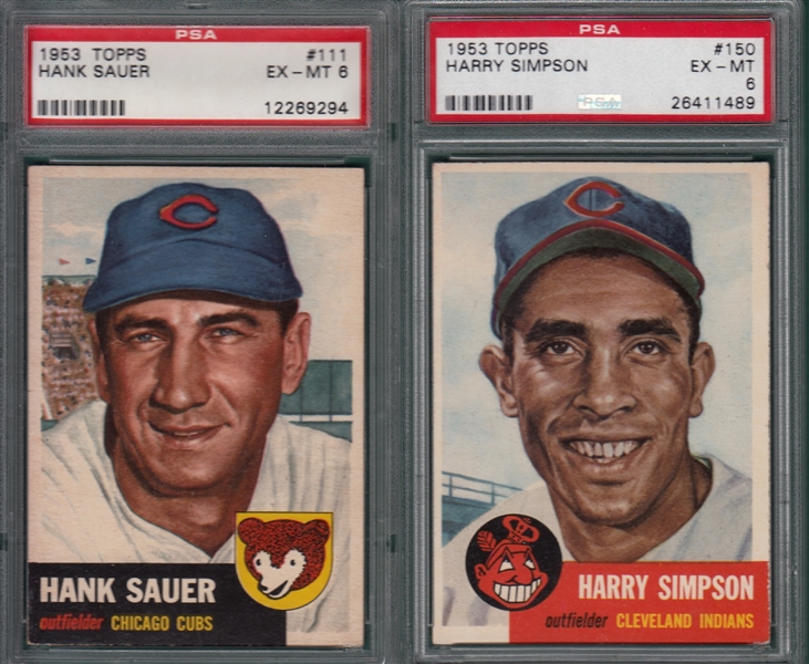 1953 Topps #111 Sauer & #150 Simpson, Lot of (2), PSA 6