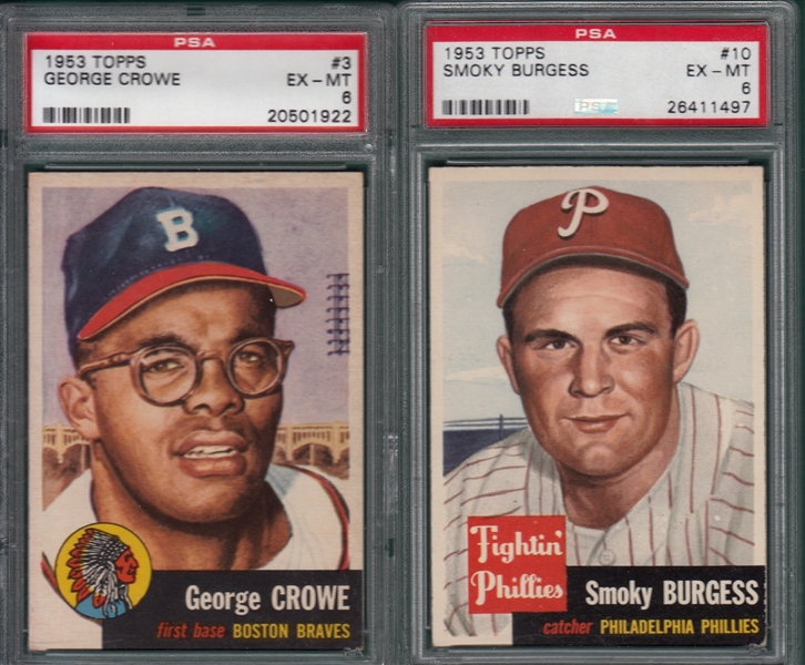 1953 Topps #3 Crowe & #10 Burgess, Lot of (2), PSA 6