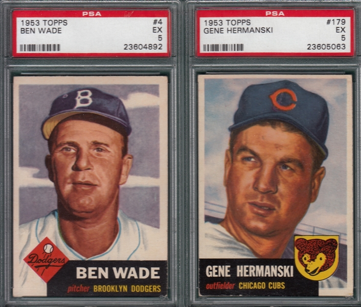 1953 Topps #4 Wade & #179 Hermanski, Lot of (2), PSA 5