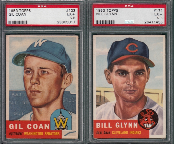 1953 Topps #133 Coan & #171 Glynn, Lot of (2), PSA 5.5