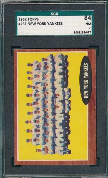 1962 Topps #251 Yankees Team SGC 84