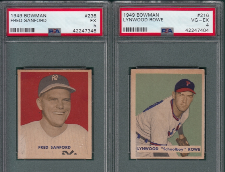 1949 Bowman #216 Rowe & #236 Sanford, Lot of (2), PSA *Hi #*