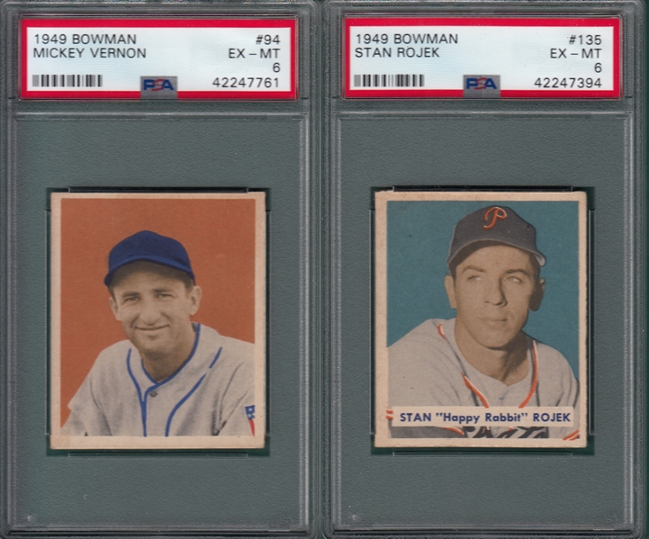 1949 Bowman #94 Vernon & #135 Rojek, Lot of (2), PSA 6