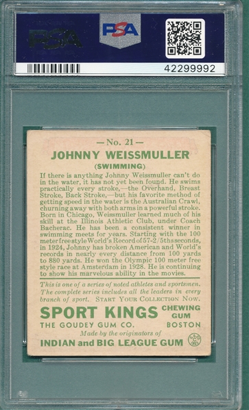 1933 Sports King #21 Johnny Weissmuller PSA 3