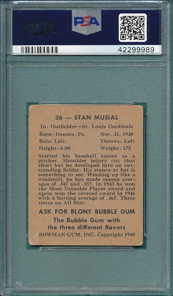 1948 Bowman #36 Stan Musial PSA 2.5 *Rookie*