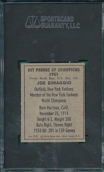 1951 Berk Ross #2-5 Joe DiMaggio SGC 3