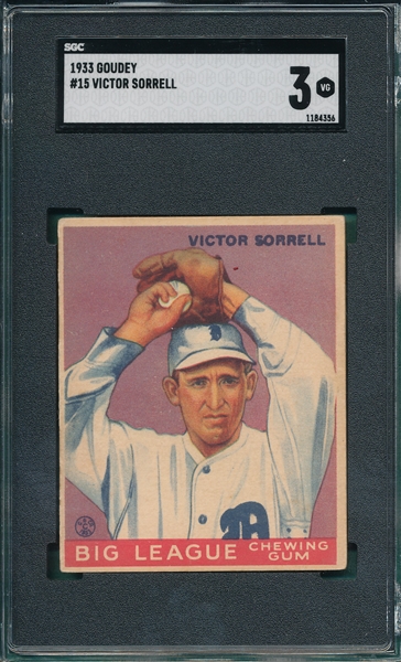 1933 Goudey #15 Victor Sorrell SGC 3