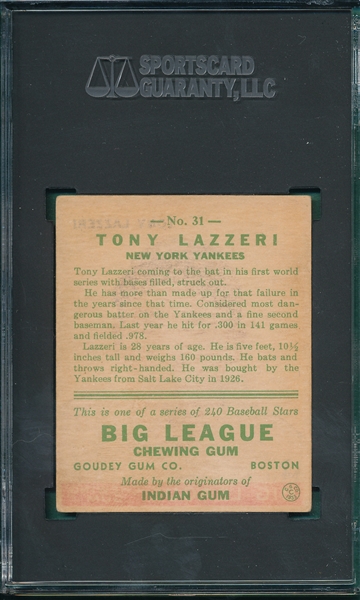 1933 Goudey #31 Tony Lazzeri SGC 4