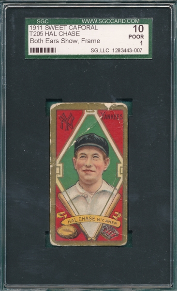 1911 T205 Chase, Both Ears, Frame, Sweet Caporal Cigarettes SGC 10
