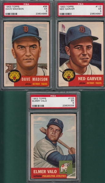 1953 Topps #99 Madison, #112 Garver & #122 Valo, Lot of (3), PSA 5