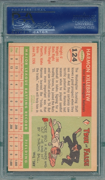 1955 Topps #124 Harmon Killebrew PSA 4 *Rookie* 