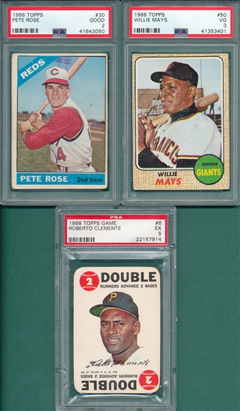 1966-1970 Topps Lot of (5) W/ 66 Rose & Hall of Famers PSA 