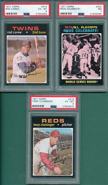 1971 Topps #202, #218 and #210 Carew, Lot of (3) PSA