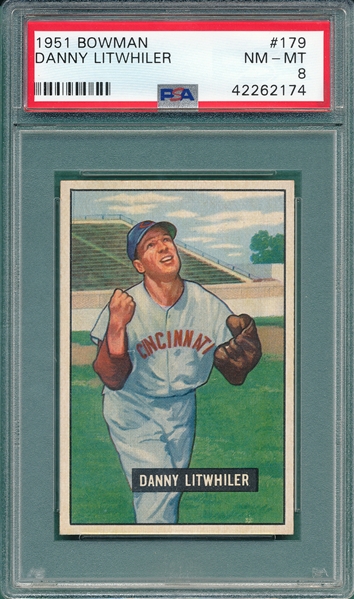 1951 Bowman #179 Danny Litwhiler PSA 8
