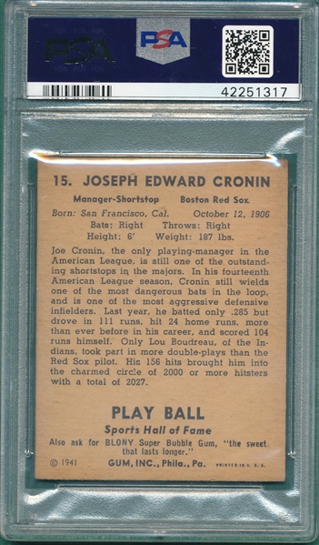 1941 Play Ball #15 Joe Cronin PSA 5