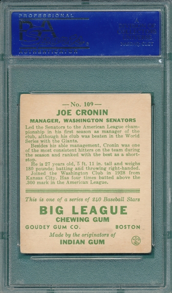 1933 Goudey #109 Joe Cronin PSA 5