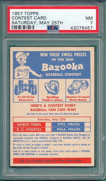 1957 Topps Contest Card, May 25th, PSA 7