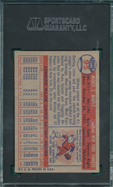 1957 Topps #95 Mickey Mantle SGC 4.5