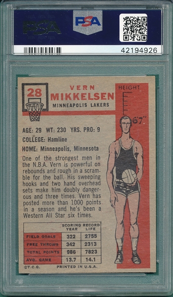 1957 Topps BSKT #28 Vern Mikkelsen PSA 6 *Rookie*
