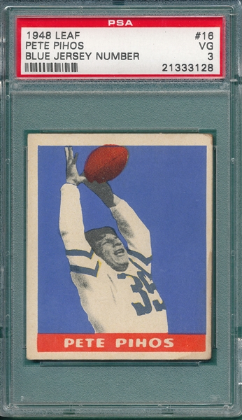 1948 Leaf FB #16 Pete Pihos, Blue Jersey Number, PSA 3