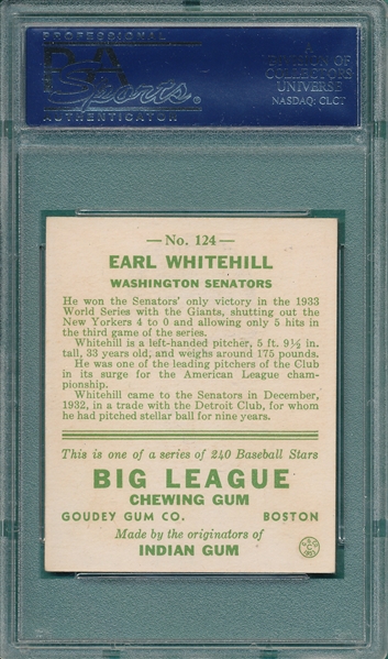 1933 Goudey #124 Earl Whitehill PSA 6
