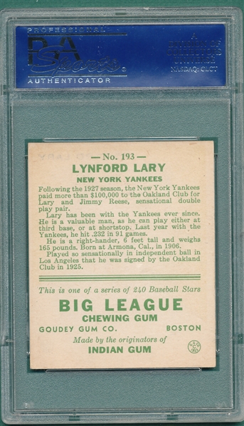 1933 Goudey #193 Lynford Lary PSA 7