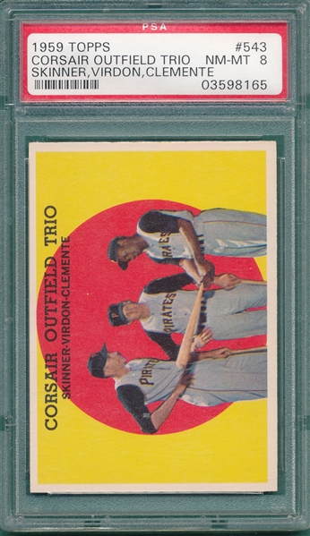 1959 Topps #543 Corsair Outfield Trio W/ Clemente, PSA 8 *Hi #*