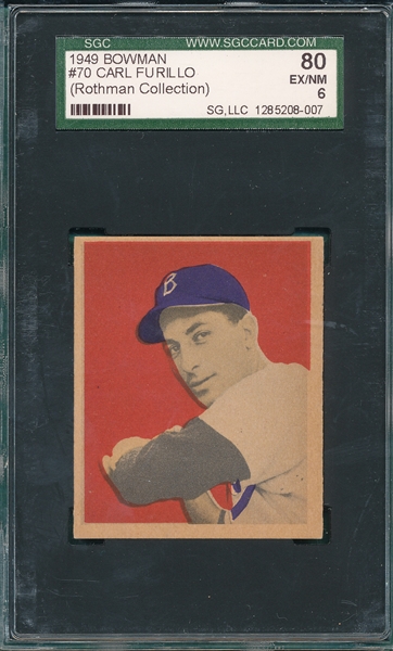 1949 Bowman #70 Carl Furillo SGC 80