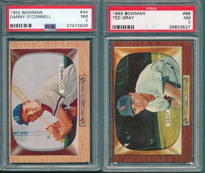 1955 Bowman #44 O'Connell & #86 Gray, Lot of (2), PSA 7