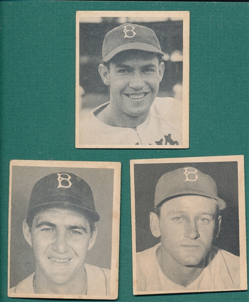1948 Bowman #7 Reiser, SP, #41 Barney & #43 Edwards, Lot of (3) Dodgers