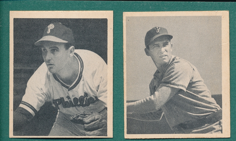 1948 Bowman #24 Leonard & #28 Verban Lot of (2) Phillies, Short Prints