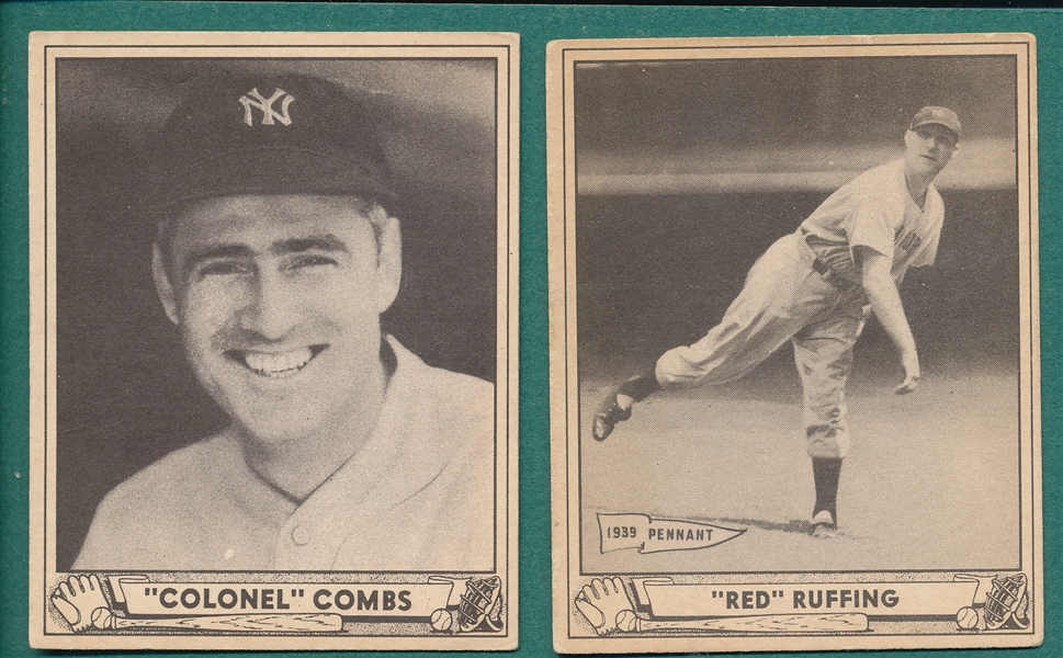 1940 Play Ball #10 Ruffing & #124 Combs, Lot of (2) HOFers