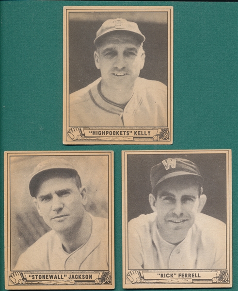 1940 Play Ball #21 Ferrell, #142 Kelly & #158 Jackson, Lot of (3) HOFers