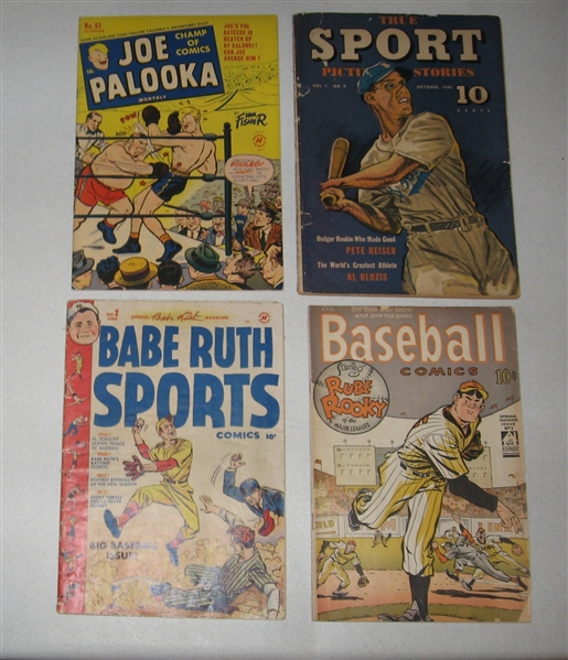 1942-50 Lot of (4) Sports Comics W/ Babe Ruth