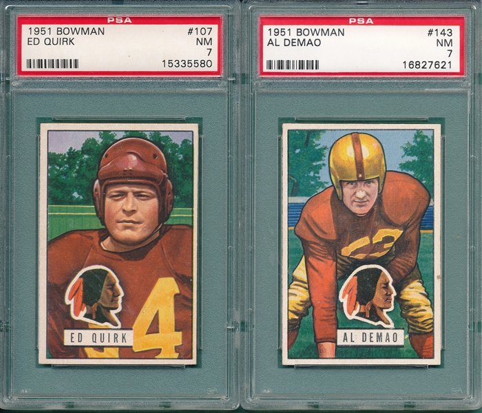 1951 Bowman FB #107 Ed Quirk & #143 DeMao, Lot of (2) Redskins, PSA 7