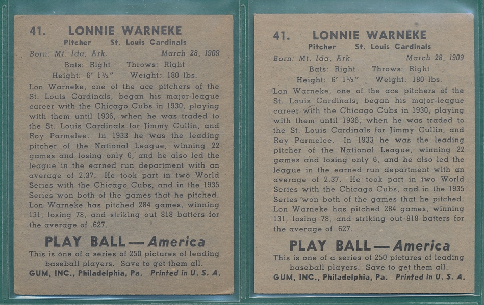 1939 Play Ball Lot of (8) St. Louis Cardinals W/ #19 Paul Dean